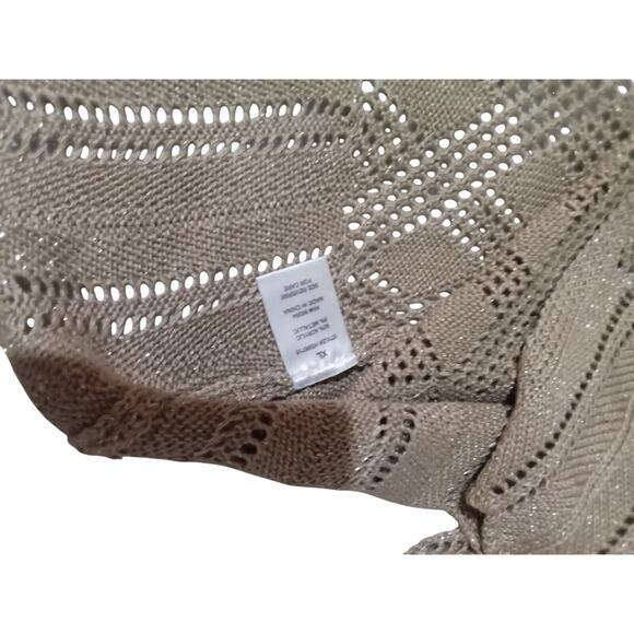Kathy Ireland Front Tie  Open Crochet Knit Beige Sliver Sparkling Sweater Sz XL - Picture 10 of 12